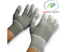 Găng tay thun phủ PU ngón tay (màu xám) không viền size S